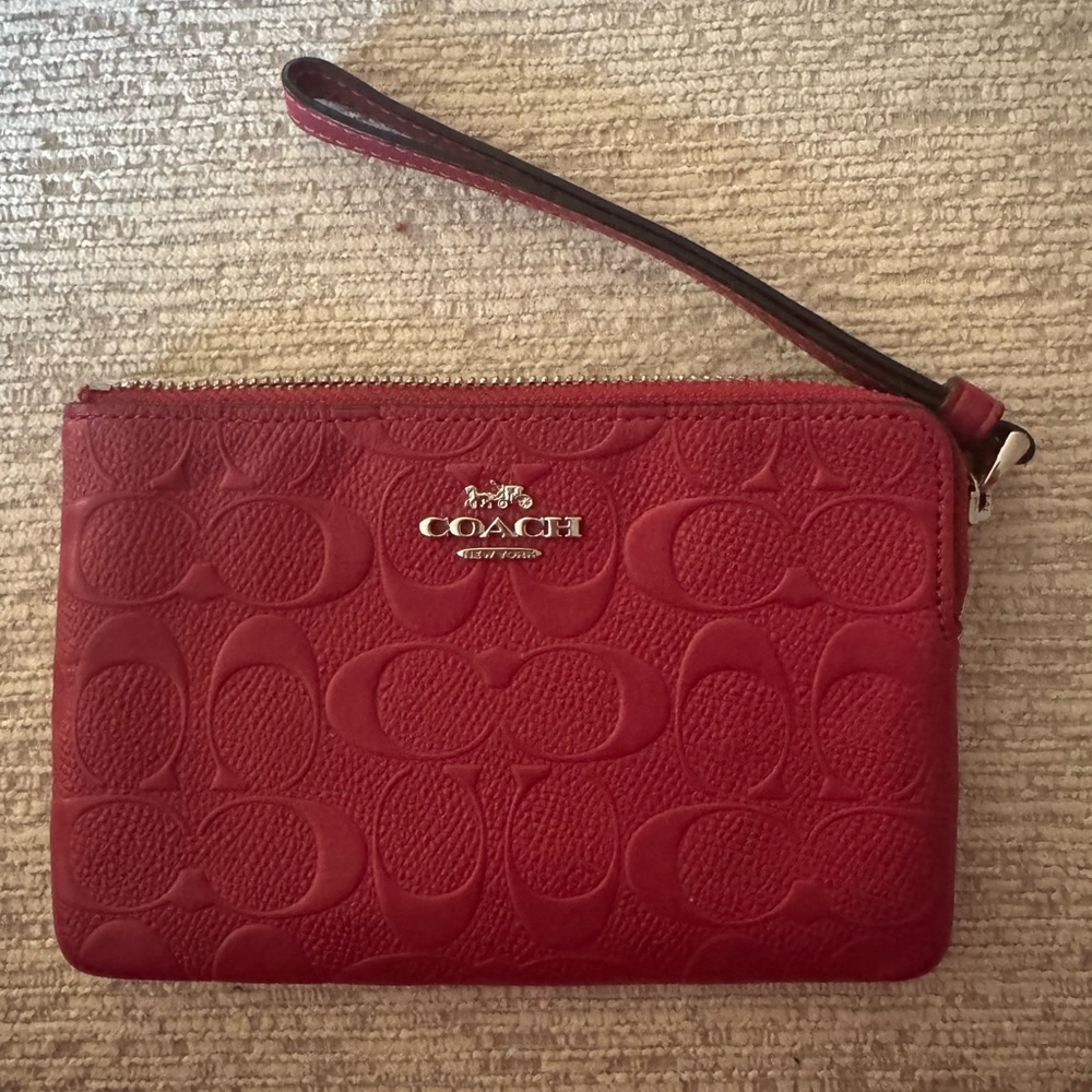 Coach Embossed Red Wristlet
